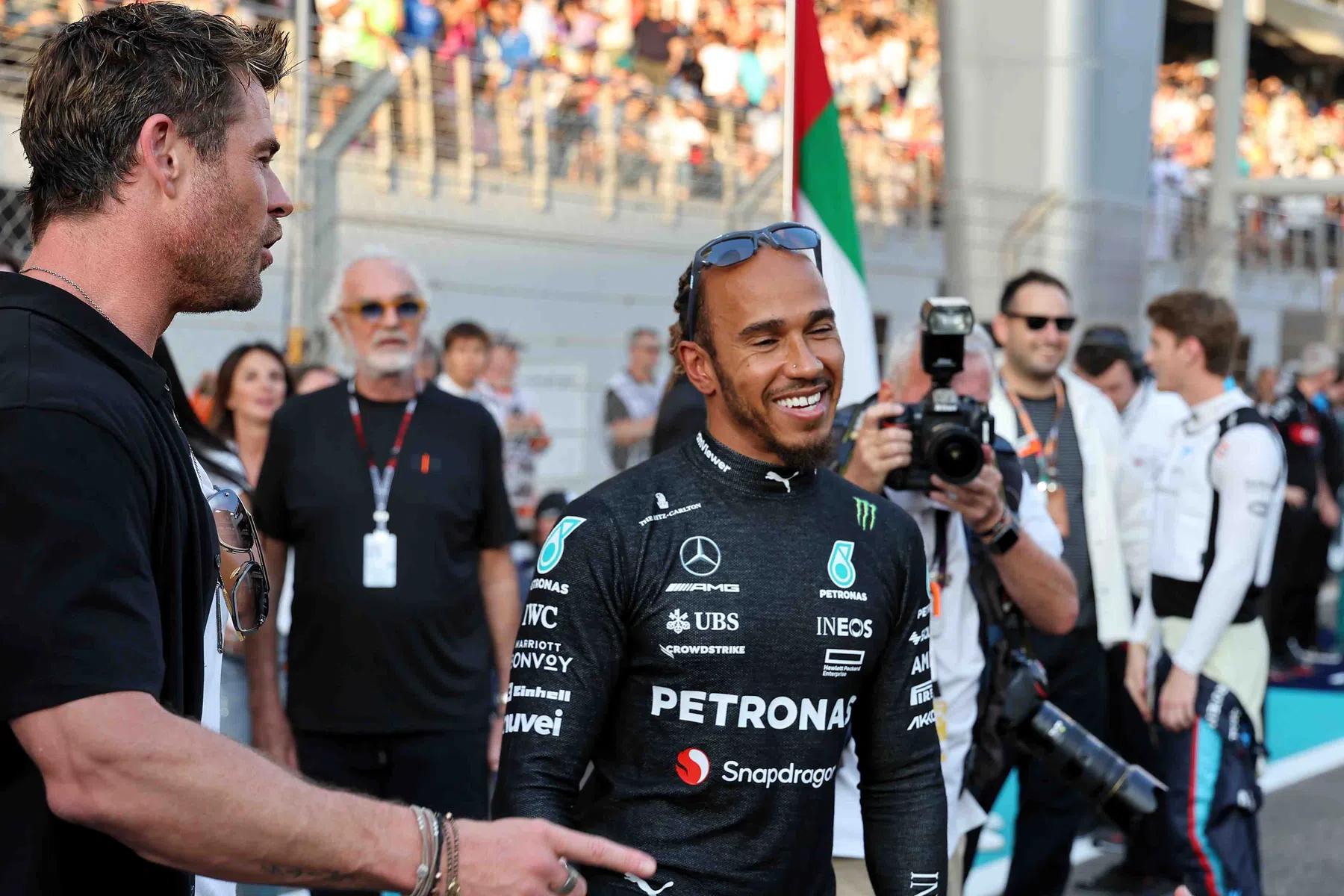 Hamilton and Russell thank staff at mercedes factories