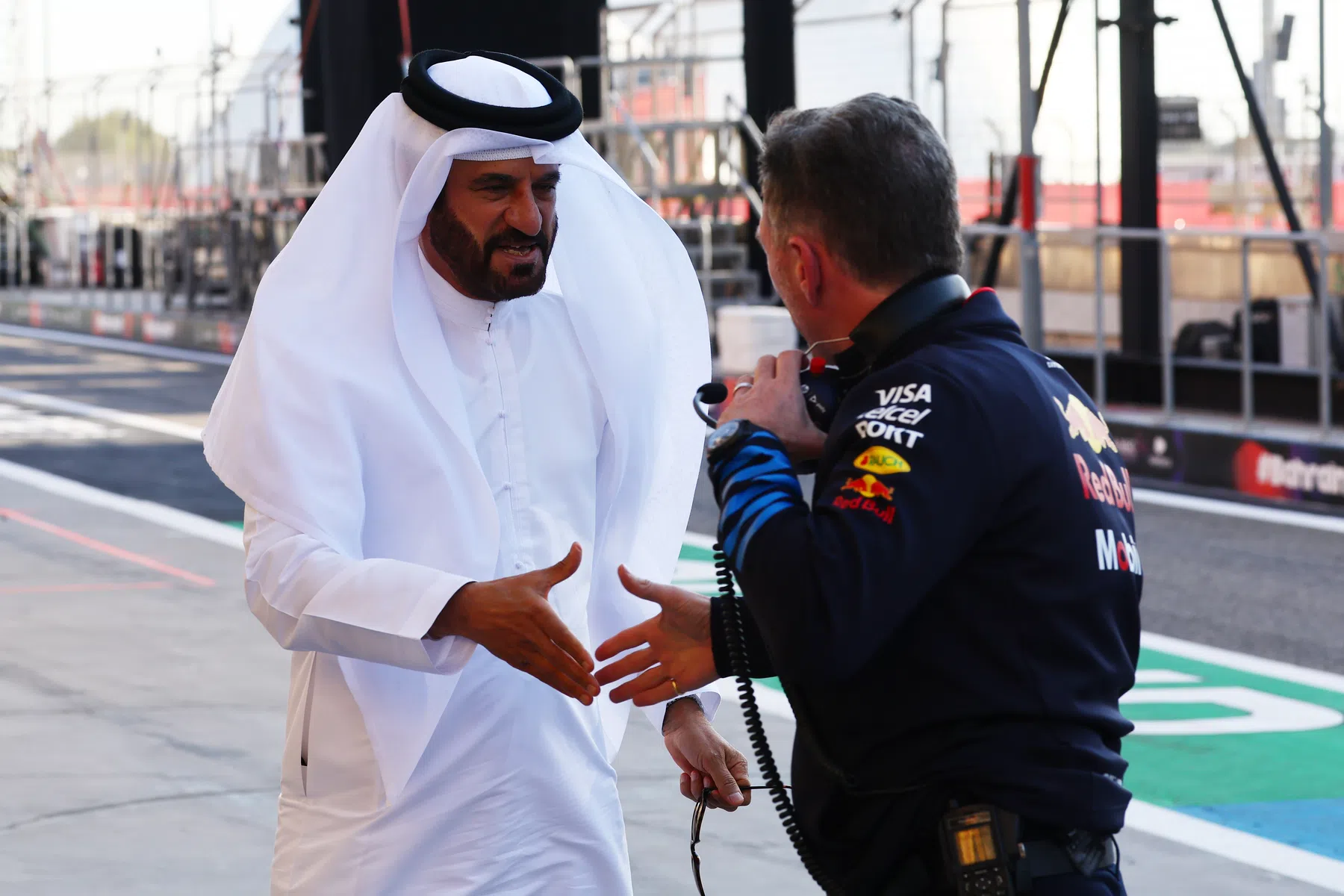 Horner in conversation with FIA president Ben Sulayem