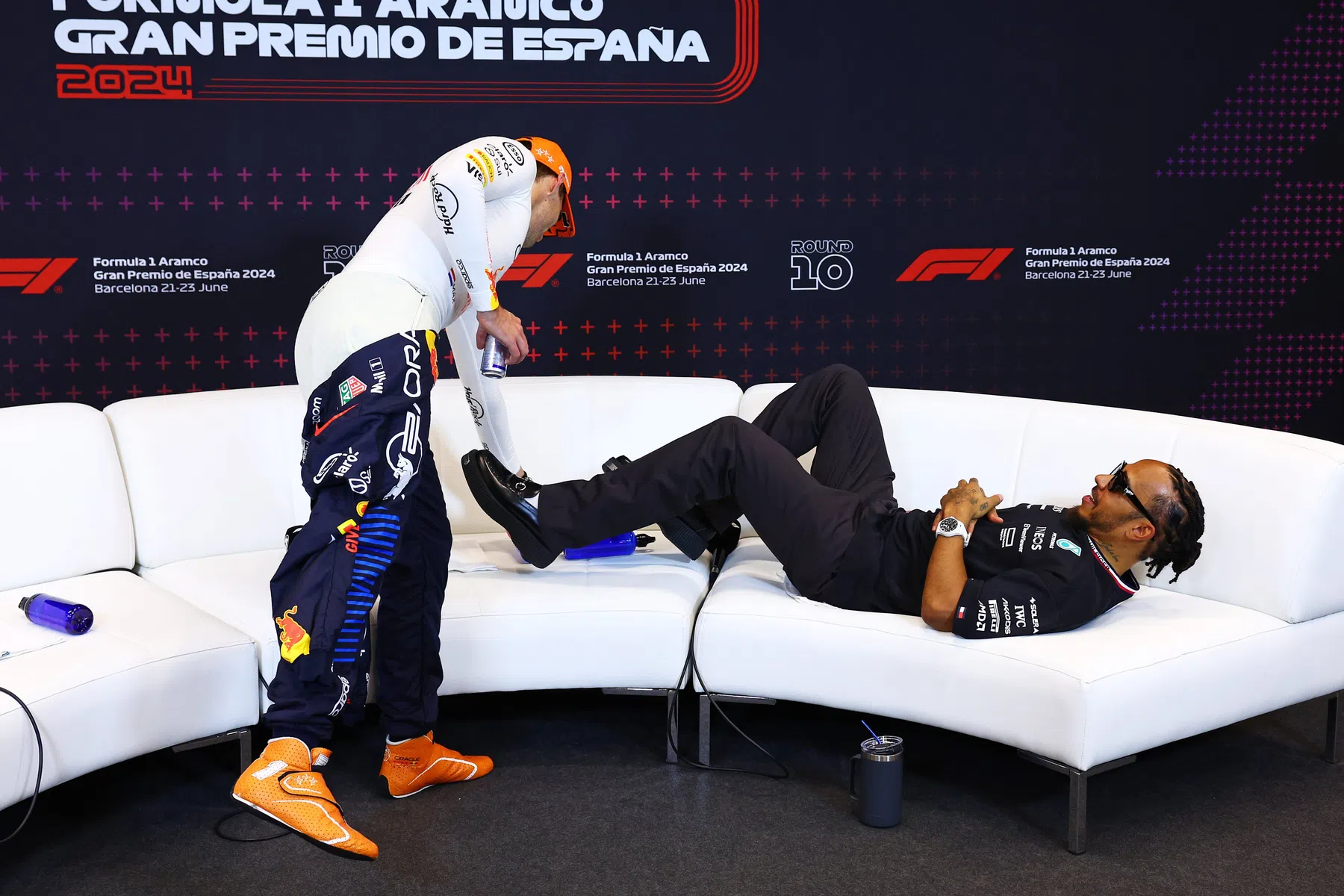 Verstappen laughs at Lewis Hamilton in Spain