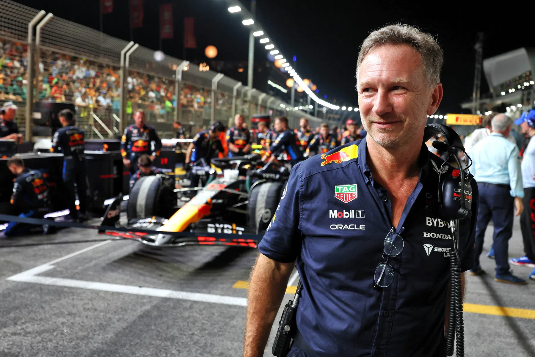 Christian Horner en P2 Max Verstappen en F1 Singapur