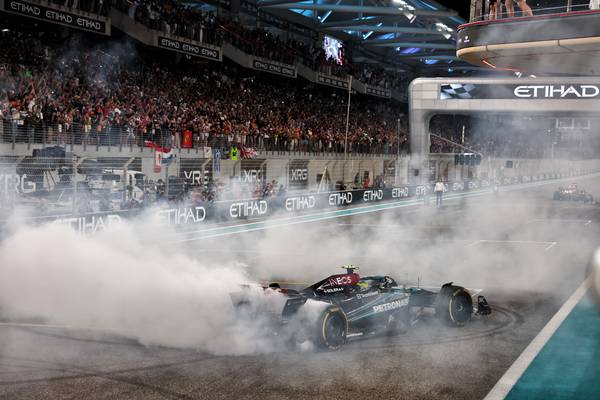 Lewis Hamilton final GP with Mercedes P4 Toto Wolff Bono Abu Dhabi