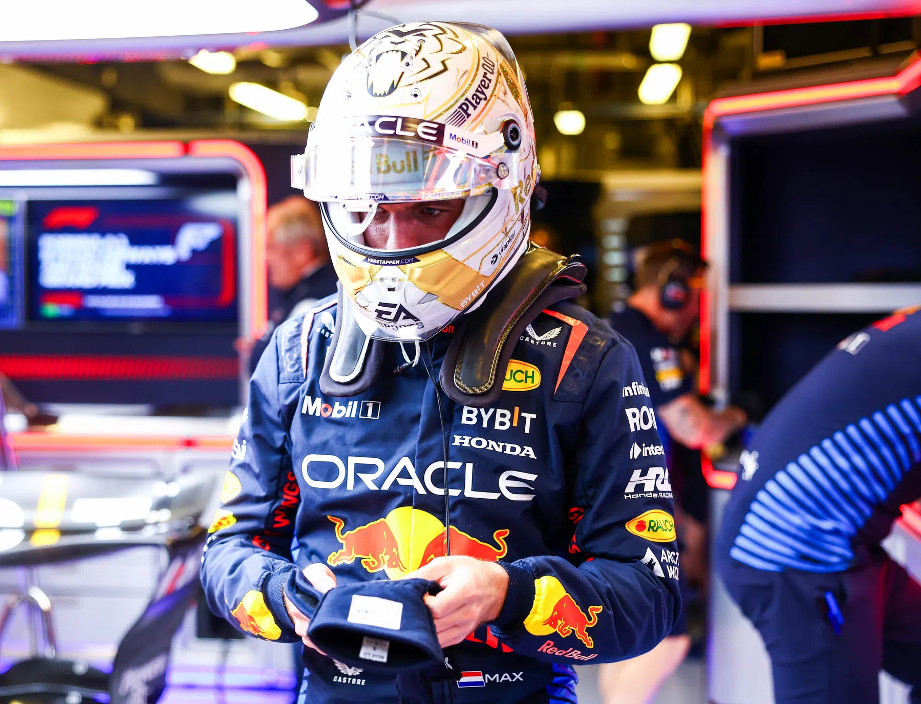 Max Verstappen after receiving trophy at FIA awards ceremony